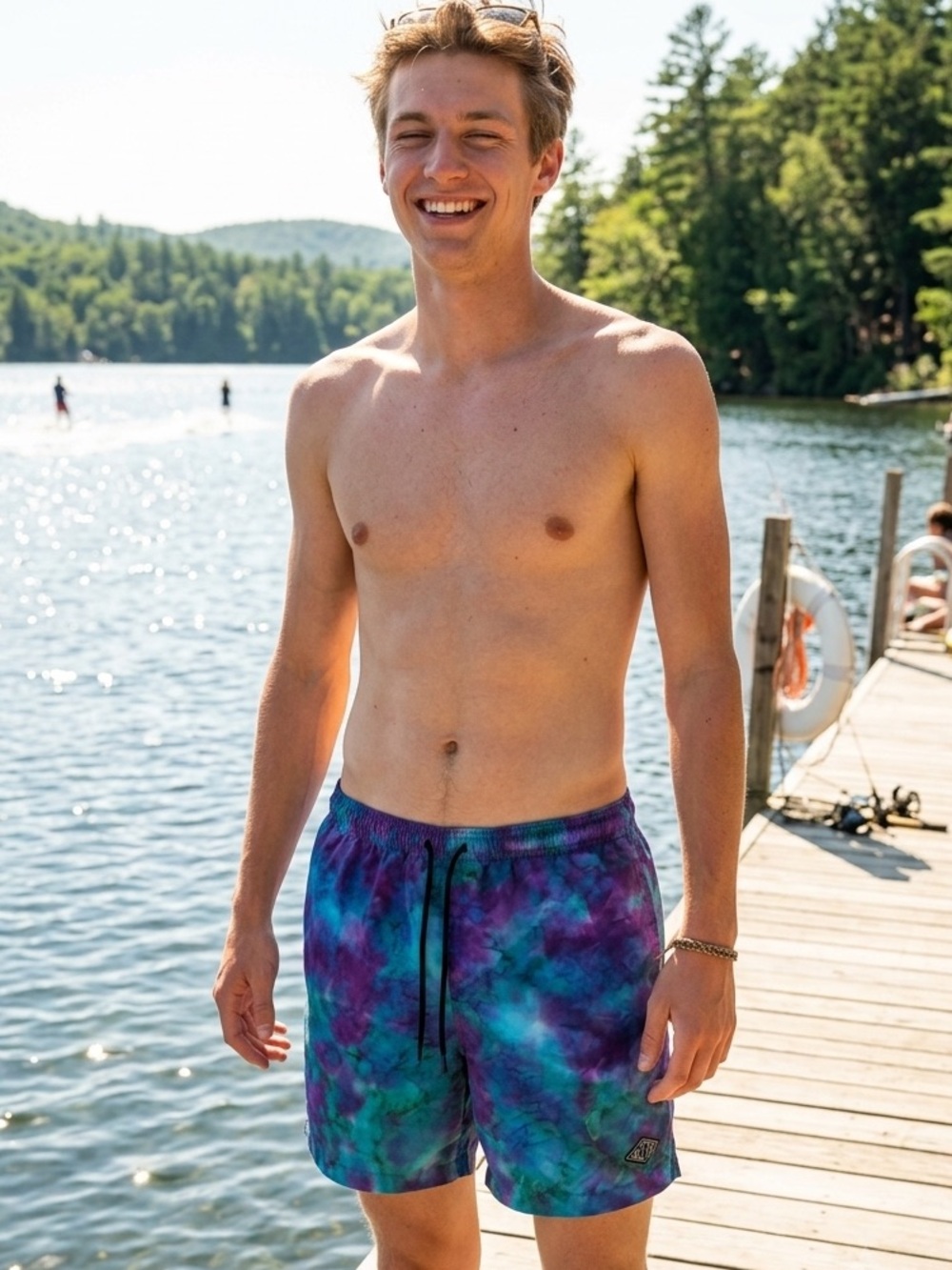 PacSun Men’s M Tie-Dye Swim Trunks in Teal & Purple